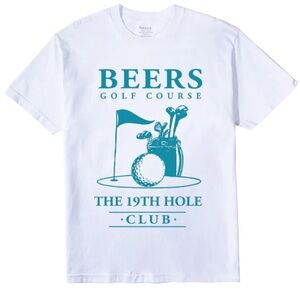Tilly’s Beer Golf Course 19th Hole Short Sleeve Graphic Tee White Teal NWT-M